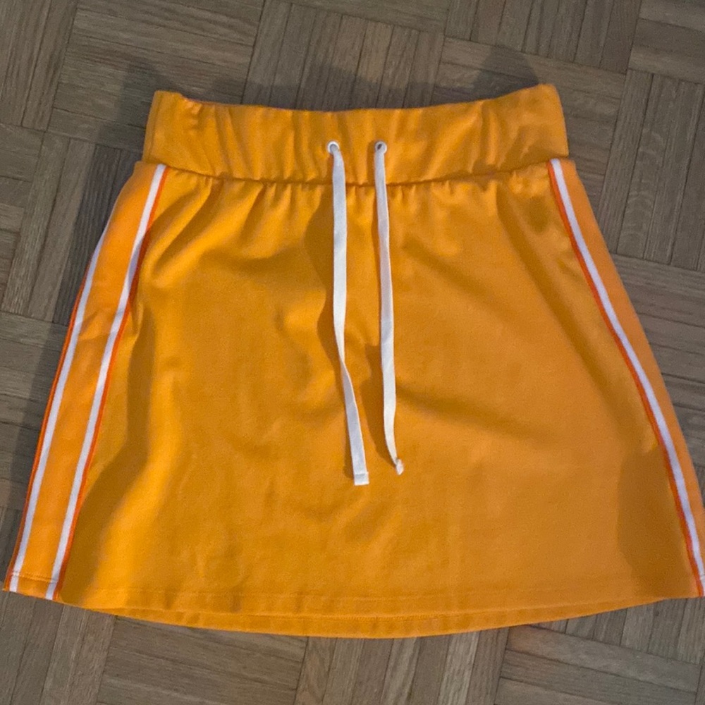 Cute Y2K Varsity Athletic Skirt- Light Orange with a dark orange & white stripe
